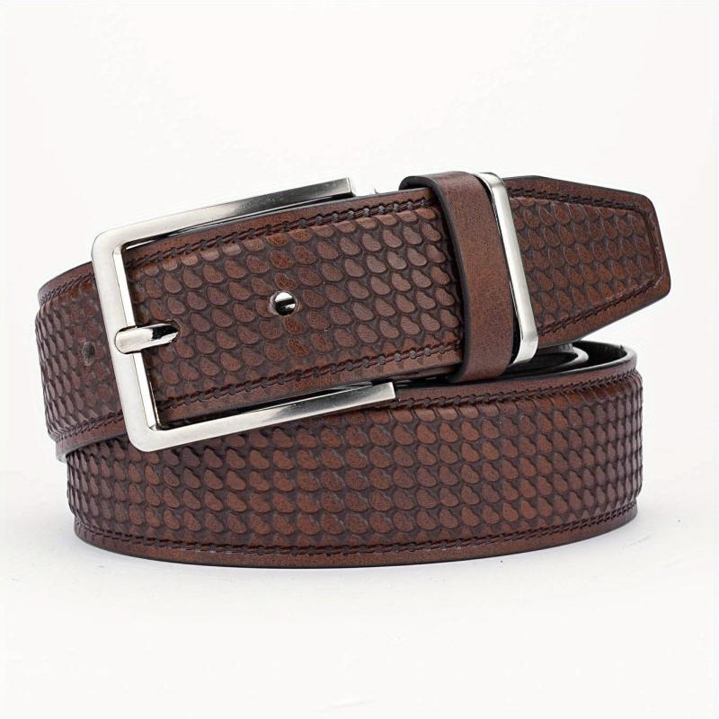 Alloy Pin Buckle PU Striped Belt for Men