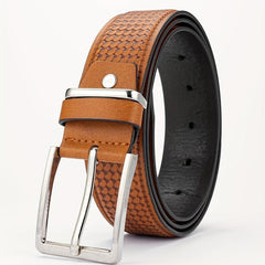 Alloy Pin Buckle PU Striped Belt for Men