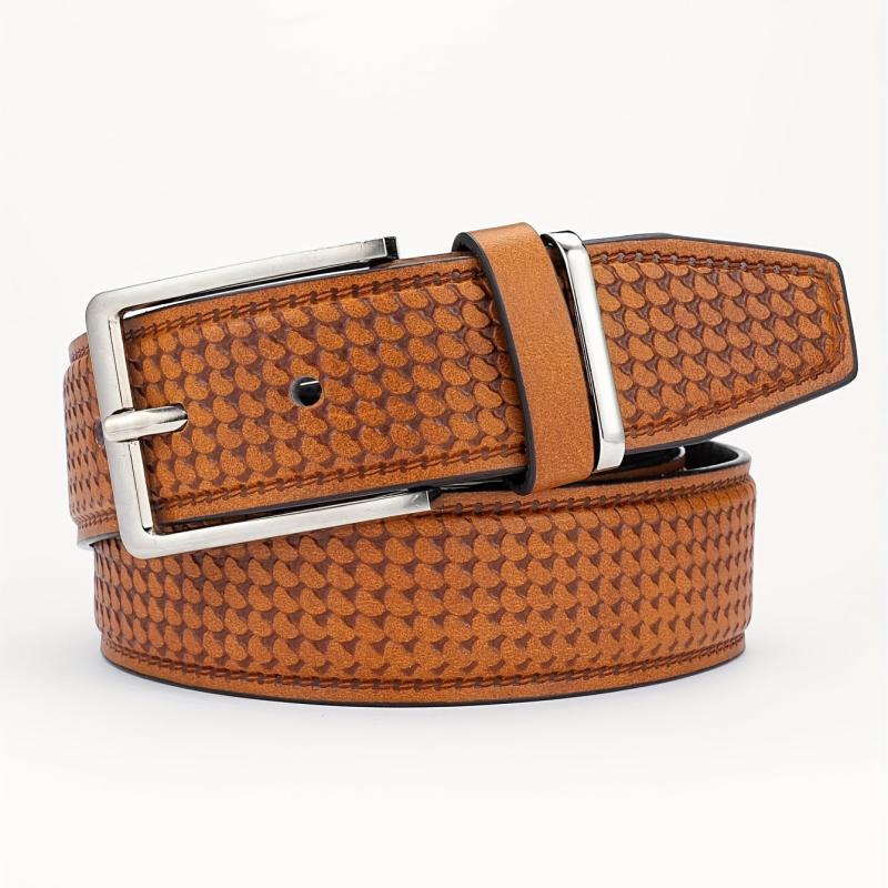 Alloy Pin Buckle PU Striped Belt for Men