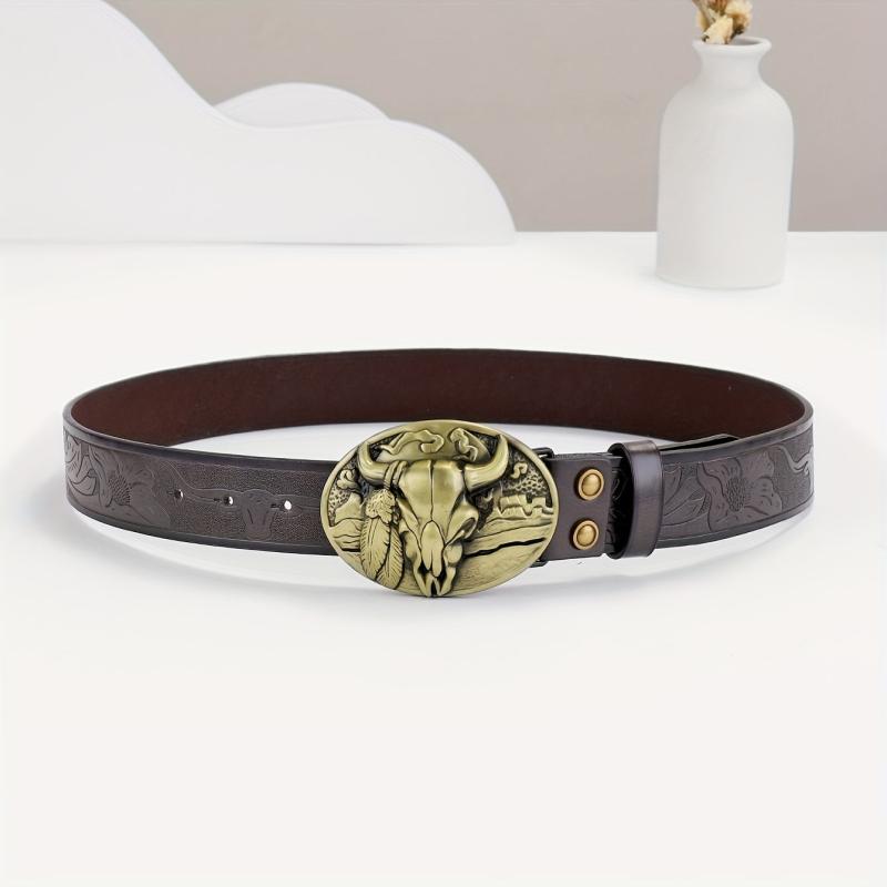 Hardware Embossed Leather Belt Retro Casual Belt For Men