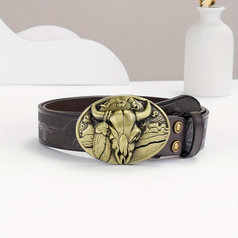 Hardware Embossed Leather Belt Retro Casual Belt For Men