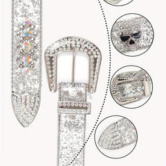Silvery Grey Rhinestone Skull Waist Belt Punk Rivet Belt