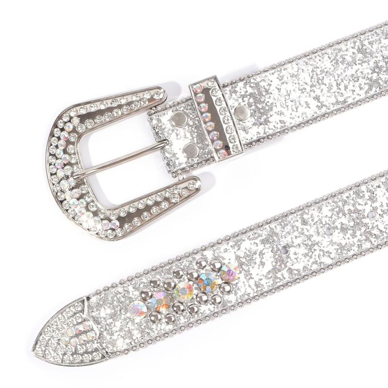 Silvery Grey Rhinestone Skull Waist Belt Punk Rivet Belt