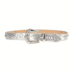 Silvery Grey Rhinestone Skull Waist Belt Punk Rivet Belt