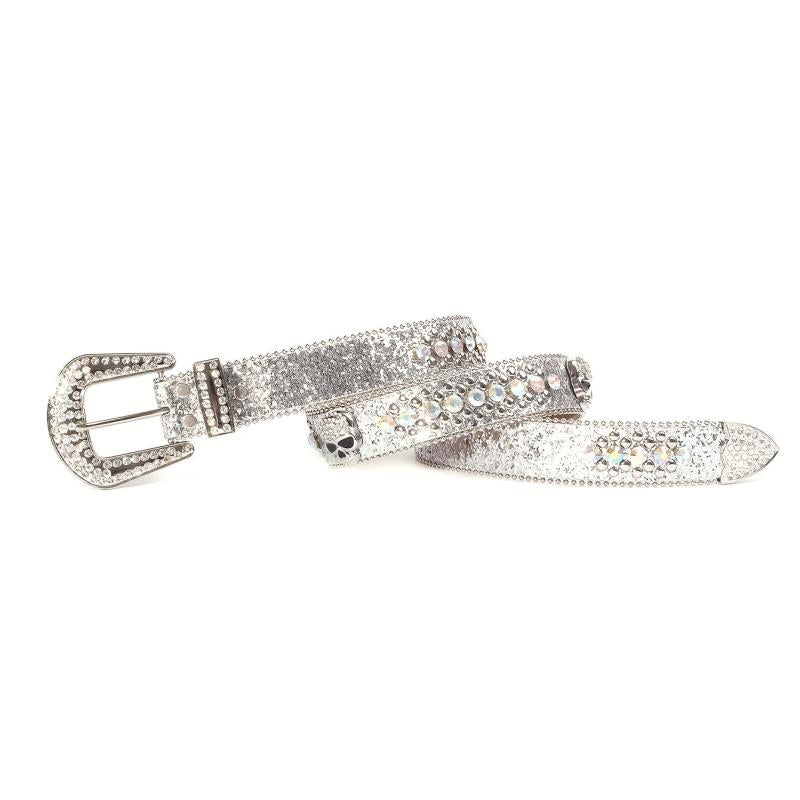 Silvery Grey Rhinestone Skull Waist Belt Punk Rivet Belt
