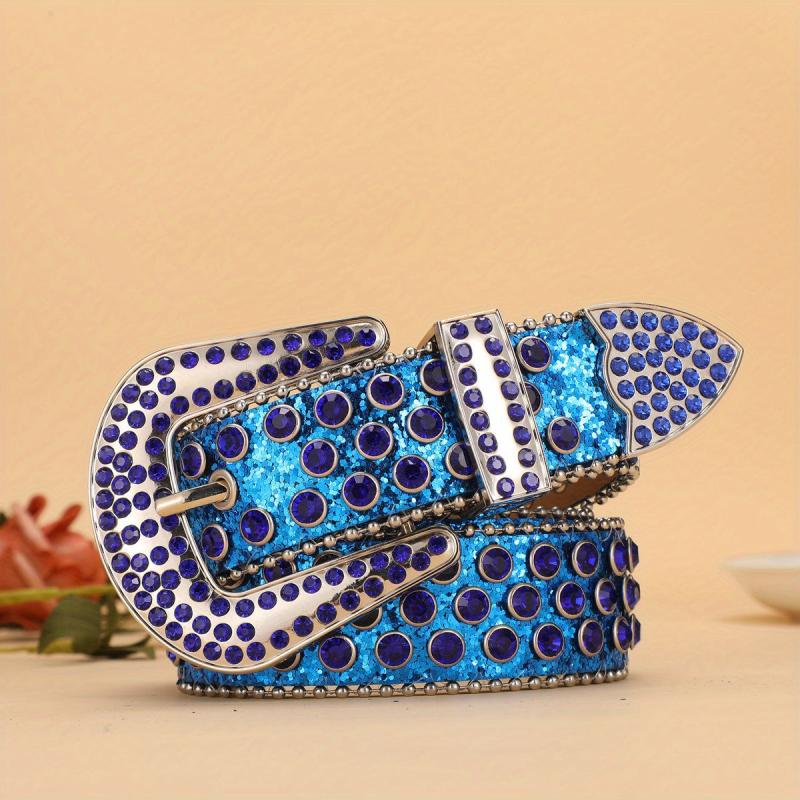 Men's PU Belt Pearlescent Sequins Faux Diamond Rhinestone Belt