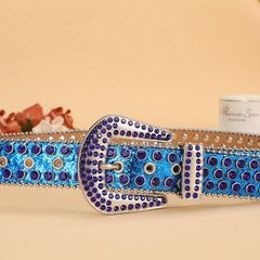 Men's PU Belt Pearlescent Sequins Faux Diamond Rhinestone Belt