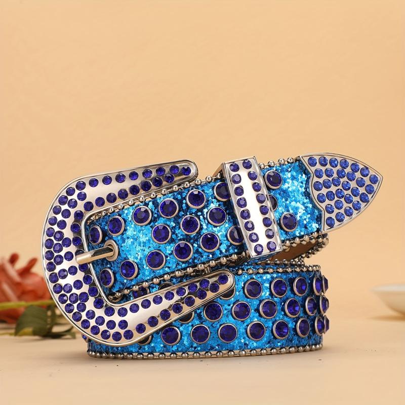 Men's PU Belt Pearlescent Sequins Faux Diamond Rhinestone Belt