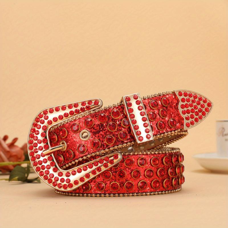Men's PU Belt Pearlescent Sequins Faux Diamond Rhinestone Belt