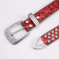 Sequin Wide Belt with Rhinestone Inlay for Pants