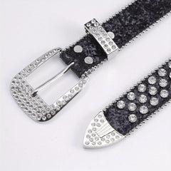 Sequin Wide Belt with Rhinestone Inlay for Pants