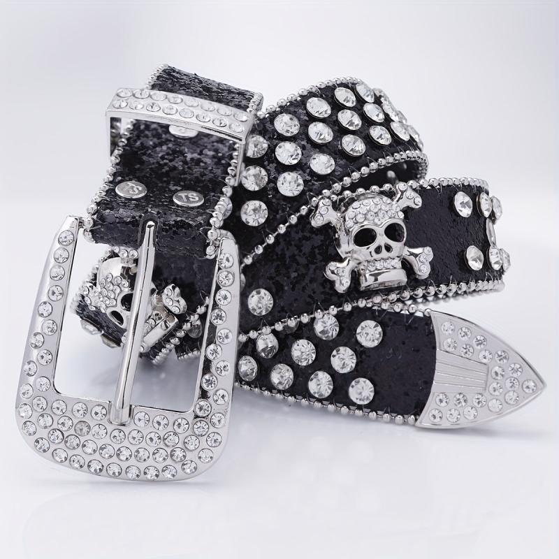 Sequin Wide Belt with Rhinestone Inlay for Pants
