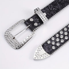 Sequin Wide Belt with Rhinestone Inlay for Pants