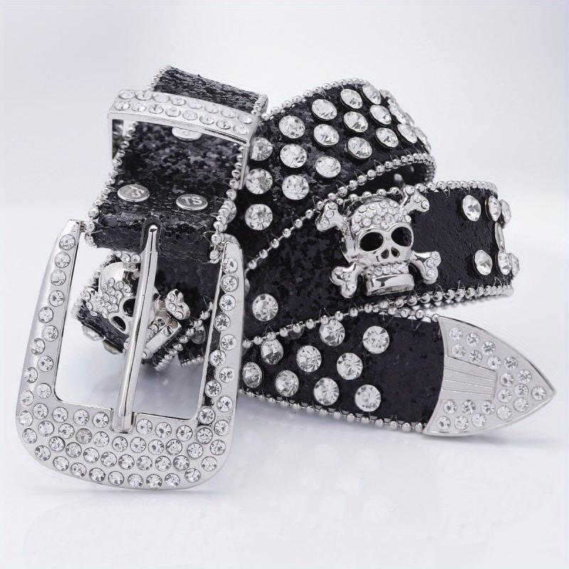 Sequin Wide Belt with Rhinestone Inlay for Pants
