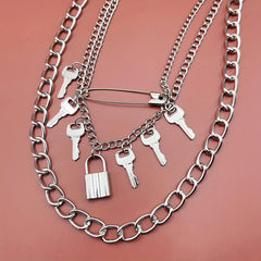 Key Lock Three Layer Waist Chain Hip Hop Rock Chain Punk Gothic Belt Chain