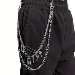 Key Lock Three Layer Waist Chain Hip Hop Rock Chain Punk Gothic Belt Chain