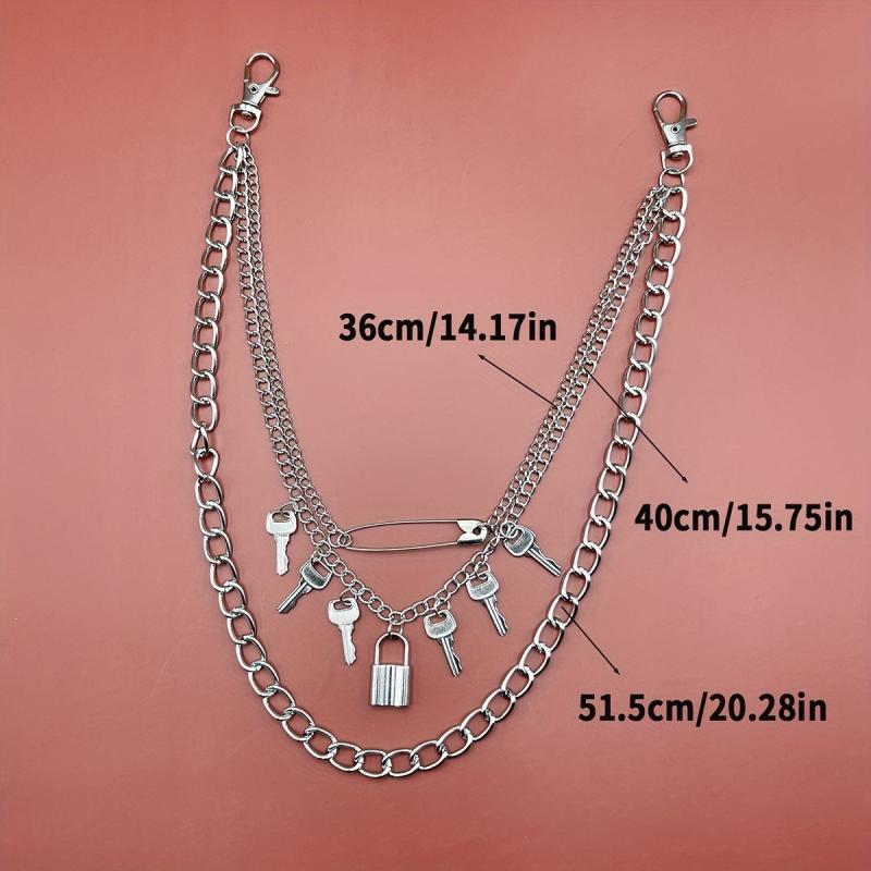Key Lock Three Layer Waist Chain Hip Hop Rock Chain Punk Gothic Belt Chain