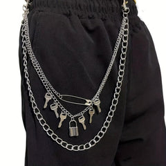 Key Lock Three Layer Waist Chain Hip Hop Rock Chain Punk Gothic Belt Chain