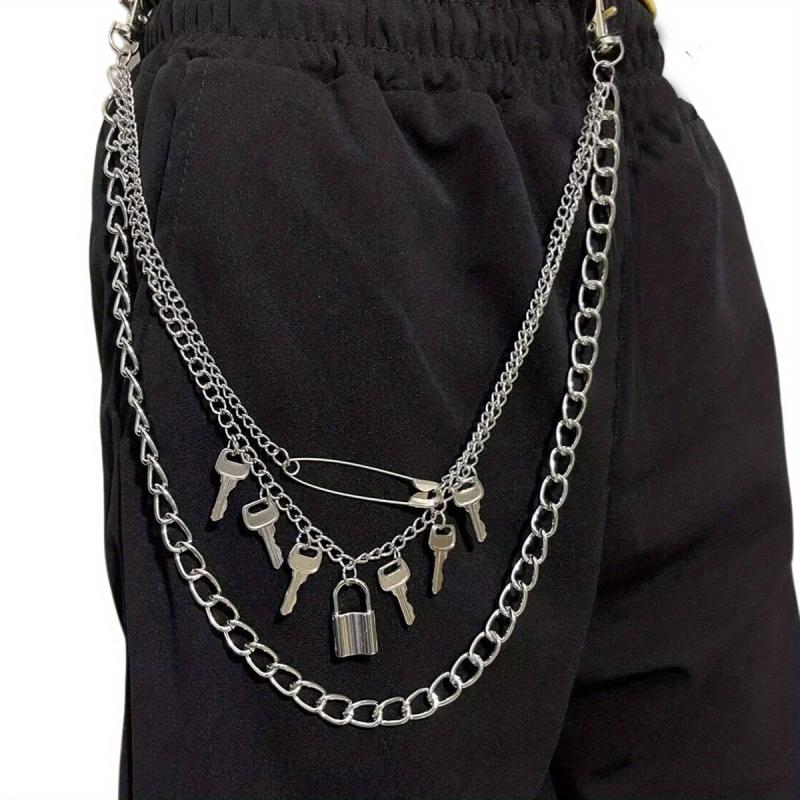 Key Lock Three Layer Waist Chain Hip Hop Rock Chain Punk Gothic Belt Chain
