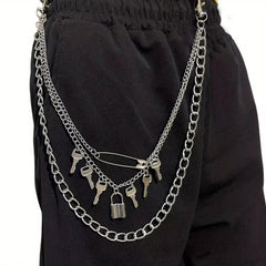 Key Lock Three Layer Waist Chain Hip Hop Rock Chain Punk Gothic Belt Chain