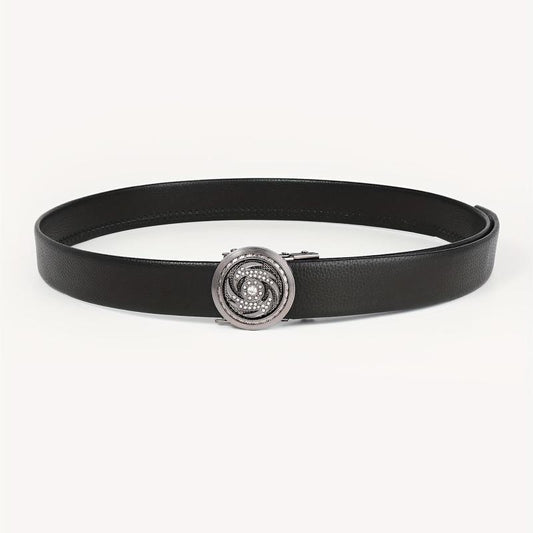 Men's Leather Belt with Rhinestone Buckle