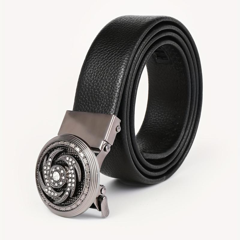 Men's Leather Belt with Rhinestone Buckle