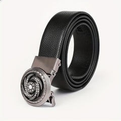 Men's Leather Belt with Rhinestone Buckle