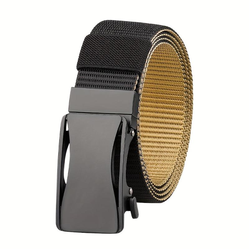 Men's Double Layer Canvas Belt Automatic Buckle Belt Canvas Waistband