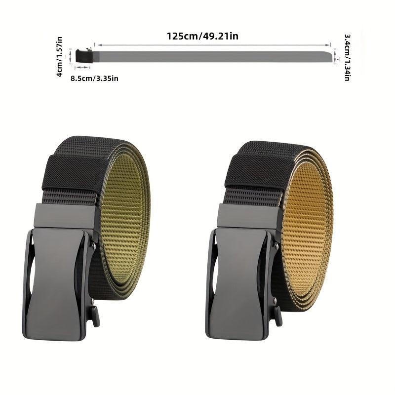 Men's Double Layer Canvas Belt Automatic Buckle Belt Canvas Waistband