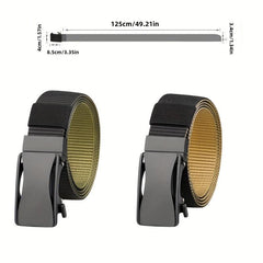 Men's Double Layer Canvas Belt Automatic Buckle Belt Canvas Waistband