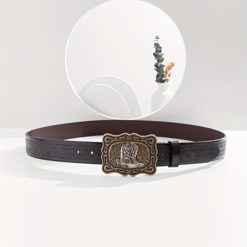 Men's Casual Cowboy Bronze Buckle Embossed Belt