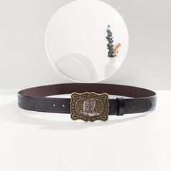 Men's Casual Cowboy Bronze Buckle Embossed Belt