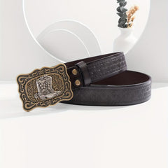 Men's Casual Cowboy Bronze Buckle Embossed Belt