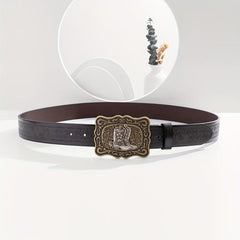 Men's Casual Cowboy Bronze Buckle Embossed Belt