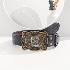 Men's Casual Cowboy Bronze Buckle Embossed Belt