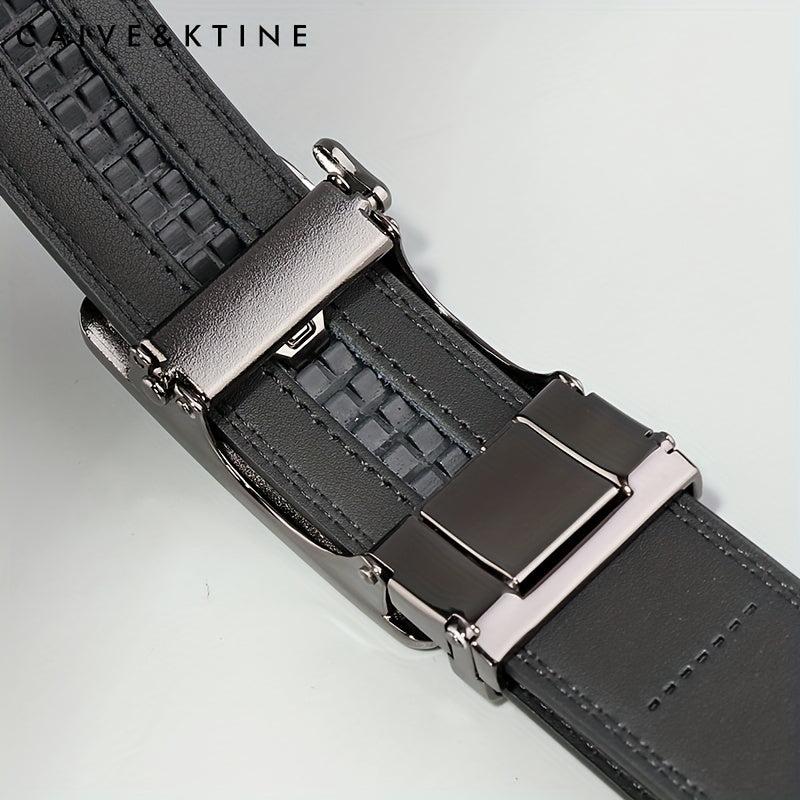 Caivektine Men's Cowhide Casual Leather Belt with Automatic Buckle