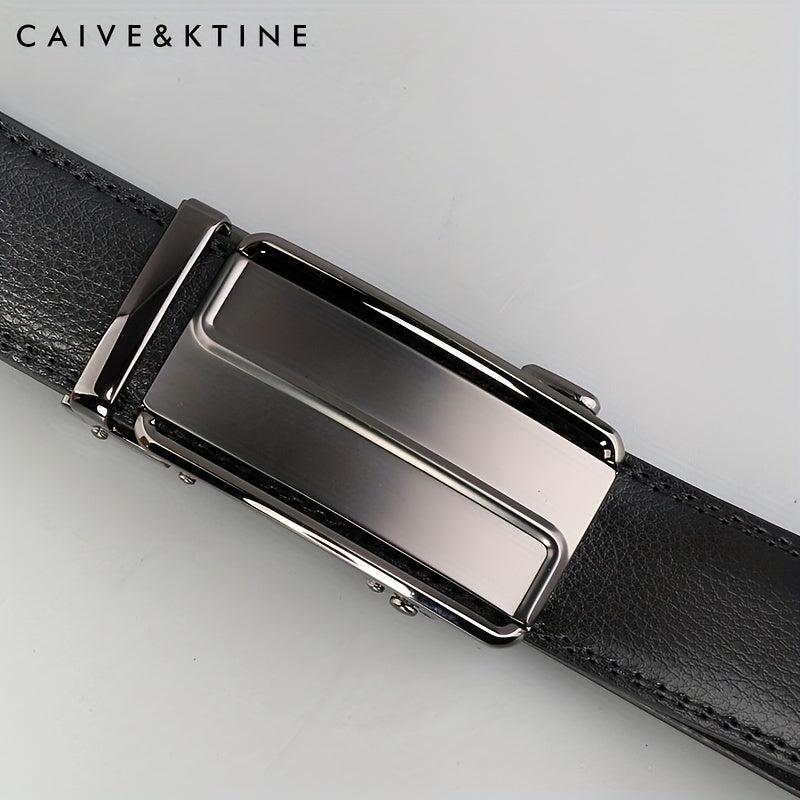 Caivektine Men's Cowhide Casual Leather Belt with Automatic Buckle