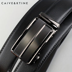 Caivektine Men's Cowhide Casual Leather Belt with Automatic Buckle