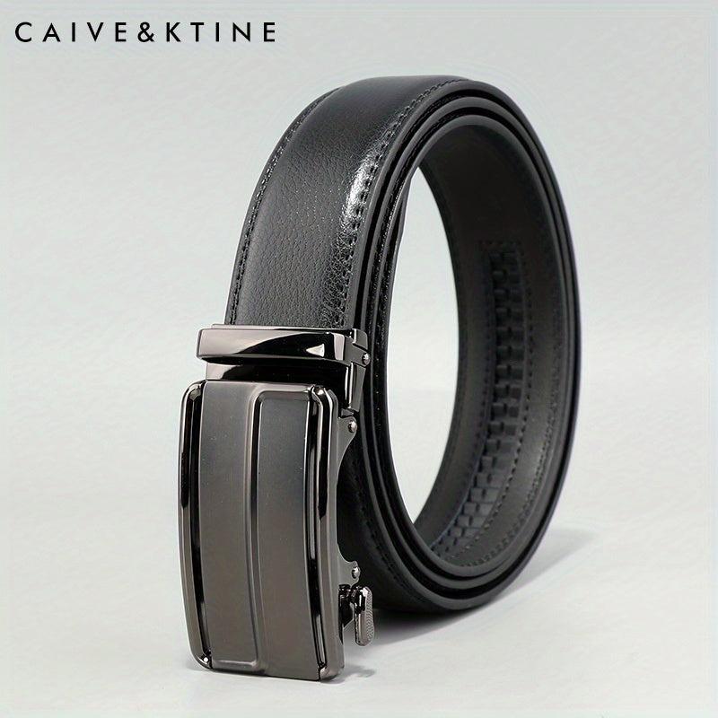 Caivektine Men's Cowhide Casual Leather Belt with Automatic Buckle