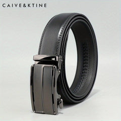 Caivektine Men's Cowhide Casual Leather Belt with Automatic Buckle