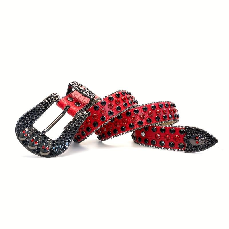 Y2K Red Skull Rhinestone Belt for Men