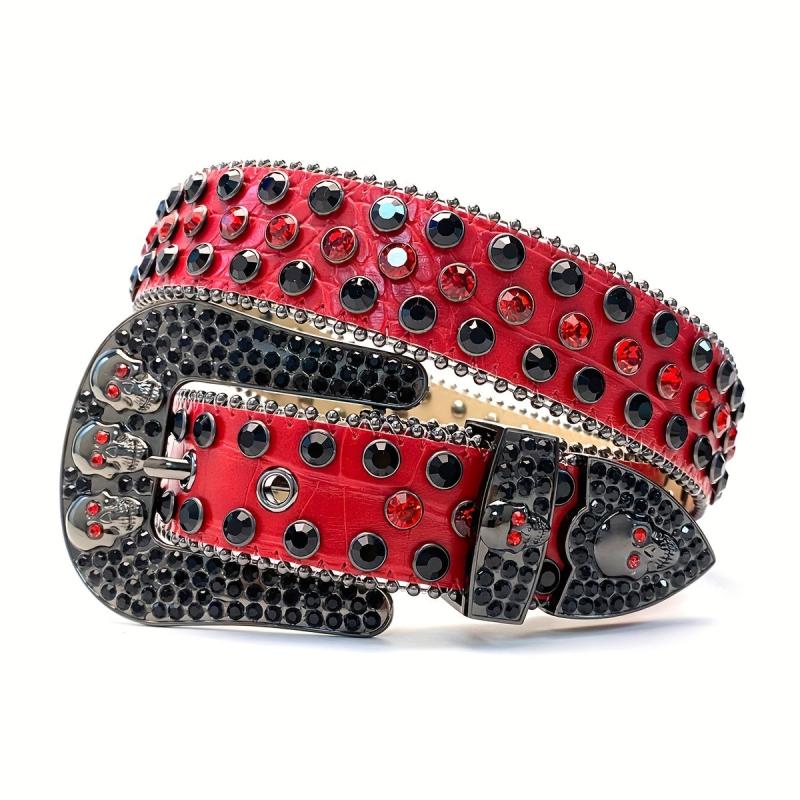 Y2K Red Skull Rhinestone Belt for Men