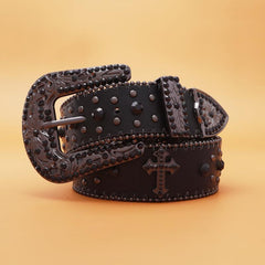 Diamond Printed Cross Leather Belt for Men