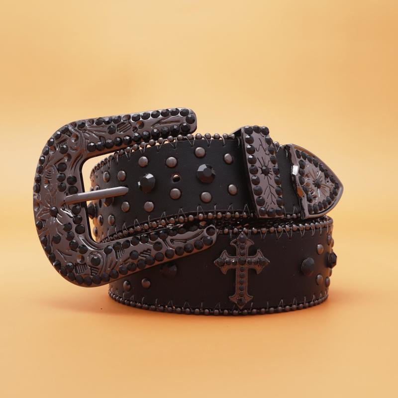 Diamond Printed Cross Leather Belt for Men