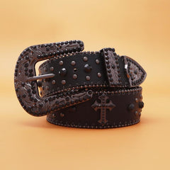 Diamond Printed Cross Leather Belt for Men