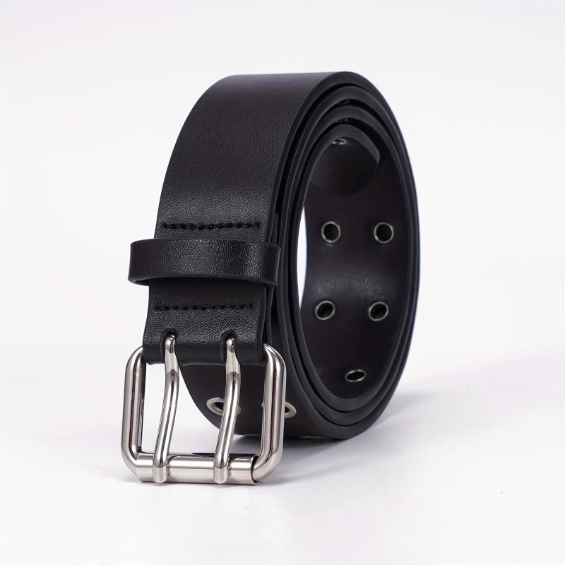 Leather Metal Eyelet Belt Double Pin Buckle Casual Punk Rock Belt