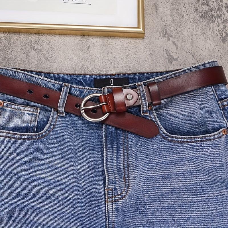 Retro Needle Buckle Cowhide Belt Narrow Jeans Belt