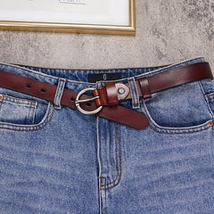 Retro Needle Buckle Cowhide Belt Narrow Jeans Belt