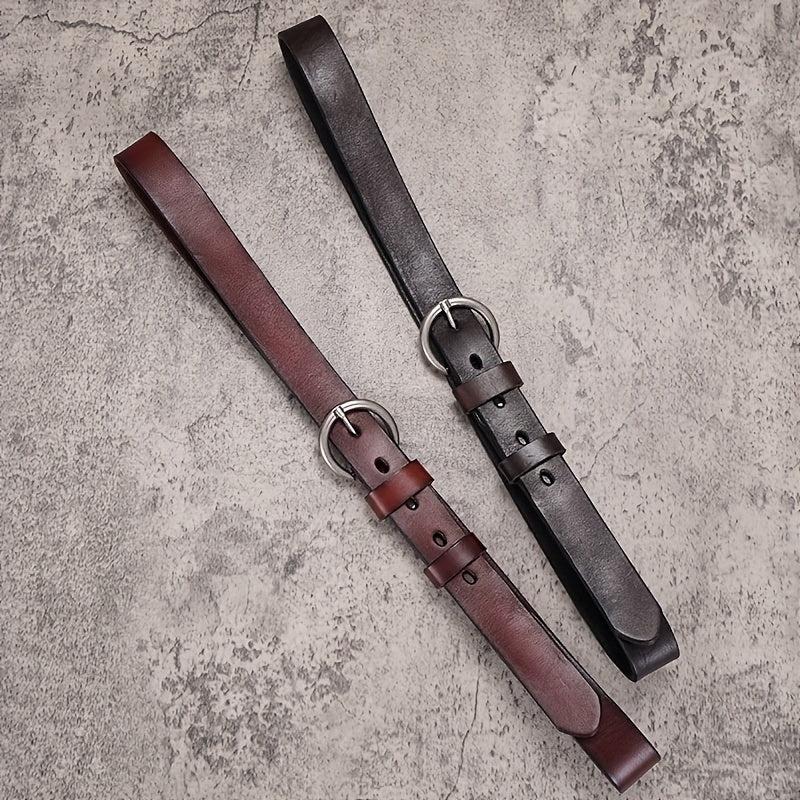 Retro Needle Buckle Cowhide Belt Narrow Jeans Belt