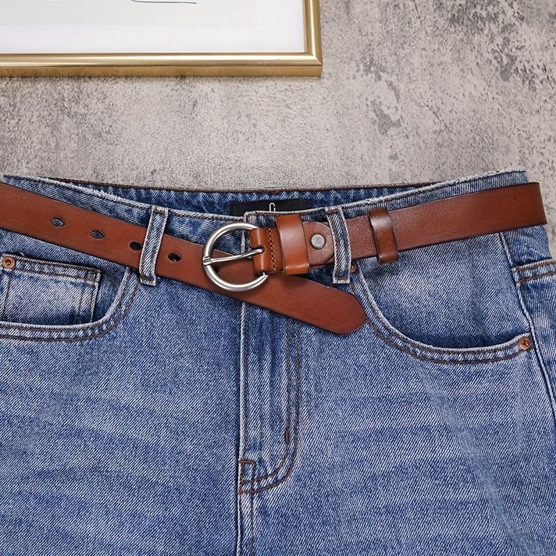 Retro Needle Buckle Cowhide Belt Narrow Jeans Belt